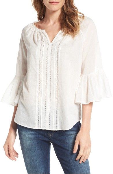 Velvet By Graham And Spencer Bell Sleeve Cotton Blouse Nordstrom Cotton Blouses Sleeve Cotton