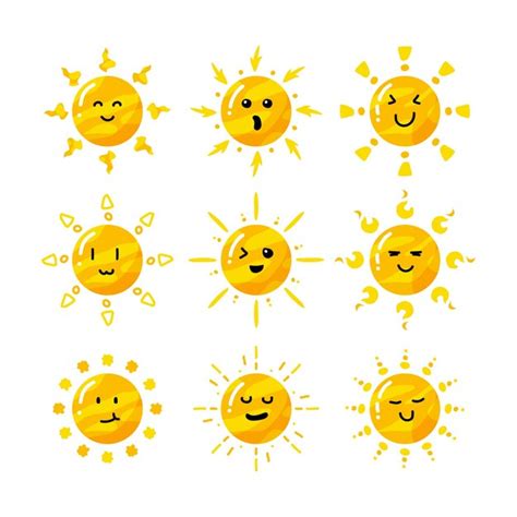 Premium Vector Cute Flat Hand Drawn Cartoon Sun Collection Set