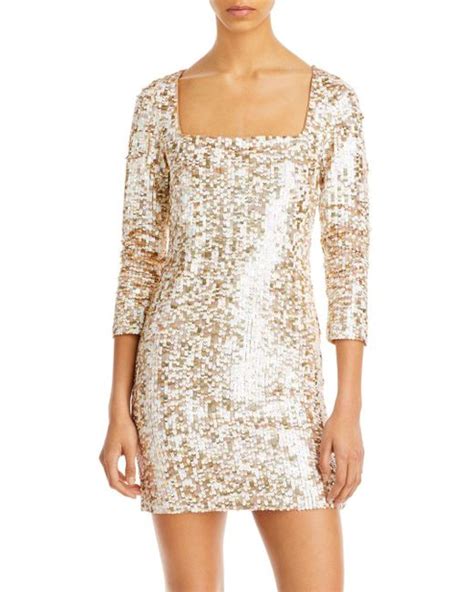 Alice Olivia Synthetic Davinia Sequined Mini Dress In Gold Metallic