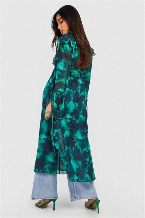 Jackets And Coats Abstract Floral Print Frill Kimono Boohoo