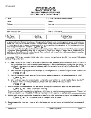 Fillable Online Revenue Delaware Form Co State Of Delaware Realty