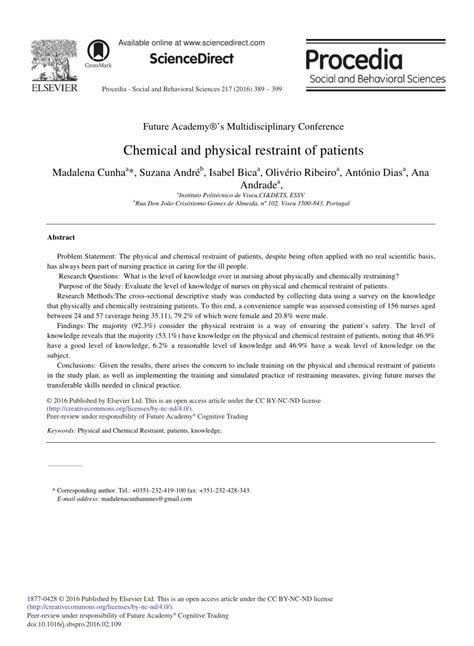 (PDF) Chemical and Physical Restraint of Patients