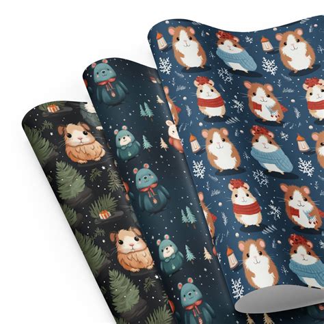 Christmas Guinea Pig Wrapping Paper Sheets Set Of 3 Wrapping Papers