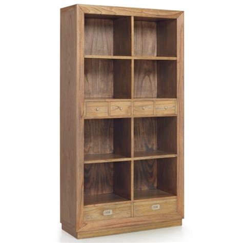 Biblioth Que En Bois Massif De Mindy Naturel Tiroirs Compartiments