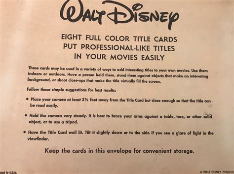 Walt Disney Movie Title Cards Complete Set Of 8 Vintage Etsy