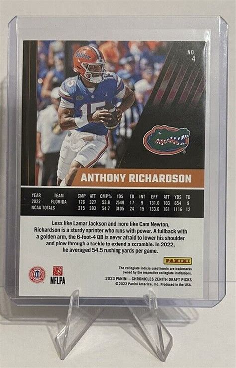 Anthony Richardson Panini Chronicles Draft Picks Zenith Rc Card