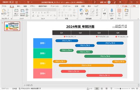 【無料】ガントチャートテンプレート（PowerPoint）｜年間・四半期計画用・サンプル付き | Plusプロジェクトマネージャーオフィシャルページ