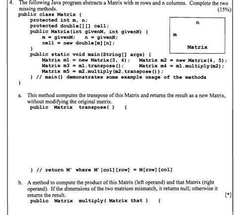 Solved The Following Java Program Abstracts A Matrix With M Chegg