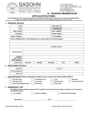 Sasohn Membership Application Doc Template Pdffiller