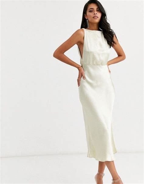 Asos Design Cowl Back Bias Cut Midi Dress With Rhinestone Back Detail