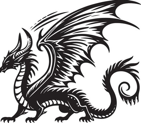 Dragon black and white silhouette illustration 46330594 Vector Art at ...