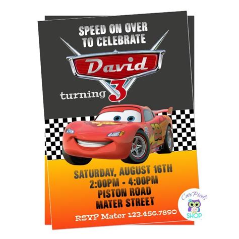 Lightning McQueen Invitation Disney Cars Birthday Invitation Cars