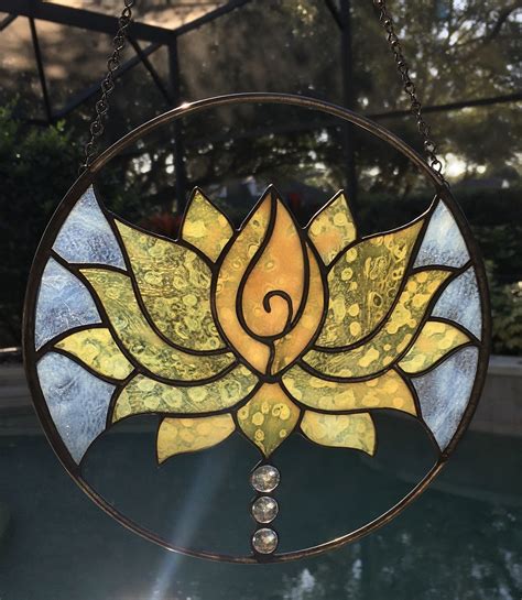 Wild Lotus Stained Glass Sun Catcher Etsy In 2021 Stained Glass