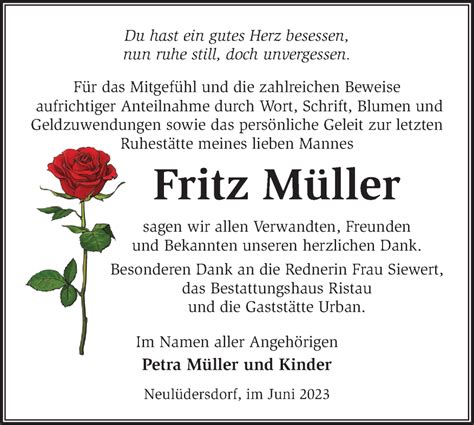 Traueranzeigen Von Fritz M Ller M Rkische Onlinezeitung Trauerportal