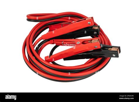 Electricity Through Jumper Cables Isolated On A White Background Red