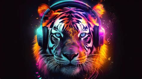 Premium AI Image A Sleek Illustration Of A Stylish Tiger Dj Wearing