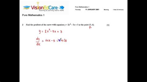 Gradient Of Curve Pure Maths 1 2001 Youtube