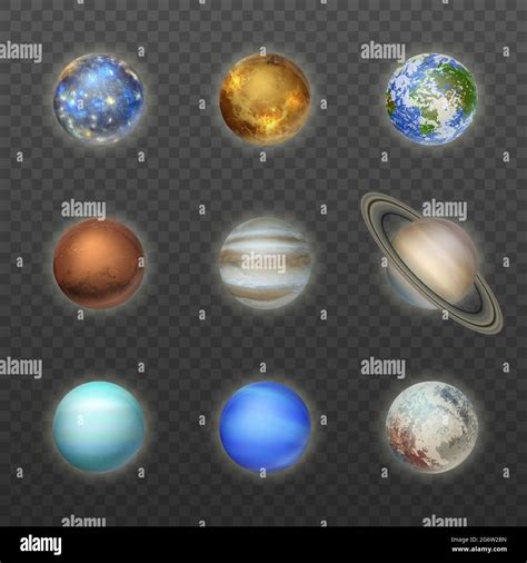 Vector 3d Realistic Space Planet Icon Set On Transparent Background