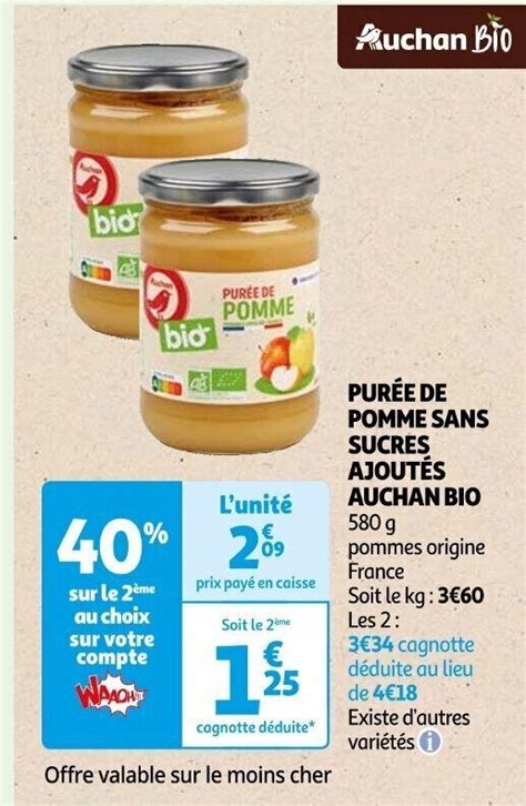 Promo Pur E De Pomme Sans Sucres Ajout S Auchan Bio Chez Auchan