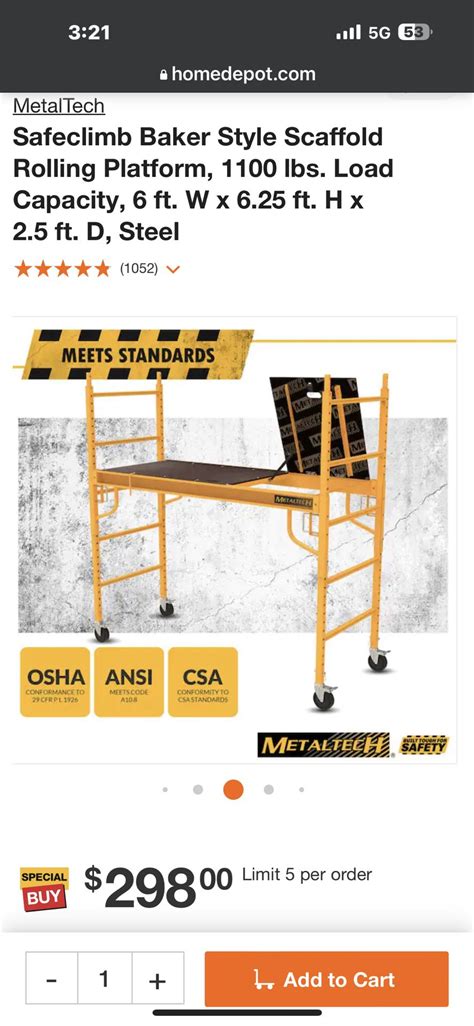 MetalTech Safeclimb Baker Style Scaffold Rolling Platform 1100 Lbs