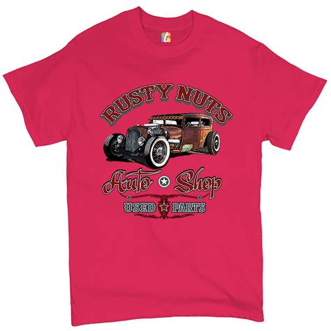 Tee Hunt Rusty Nuts Auto Shop T Shirt Hot Rod Rat Rod Vintage Old