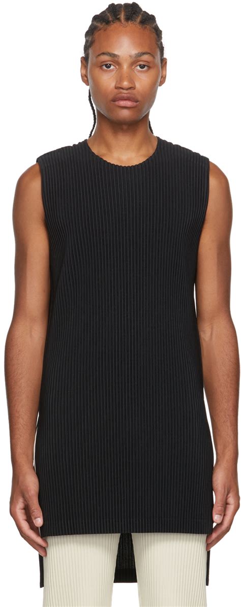 Homme Pliss Issey Miyake Black Tailored Pleats Tank Top Homme Plisse