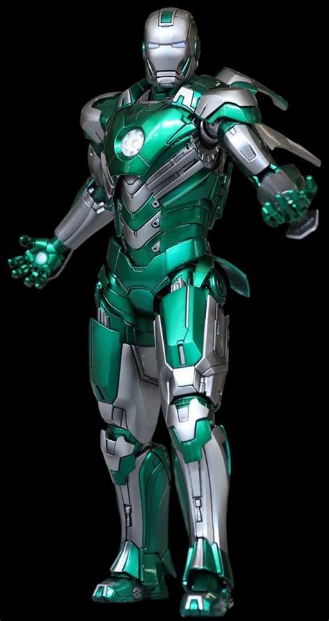 A Green And Silver Robot Standing In Front Of A Black Background With