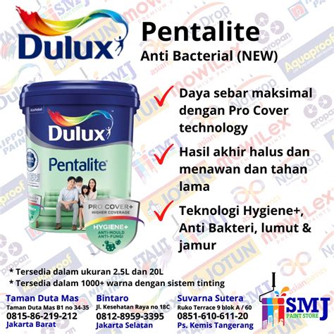 Jual CAT TEMBOK INTERIOR DULUX PENTALITE ANTIBACTERIAL TINTING 2 5