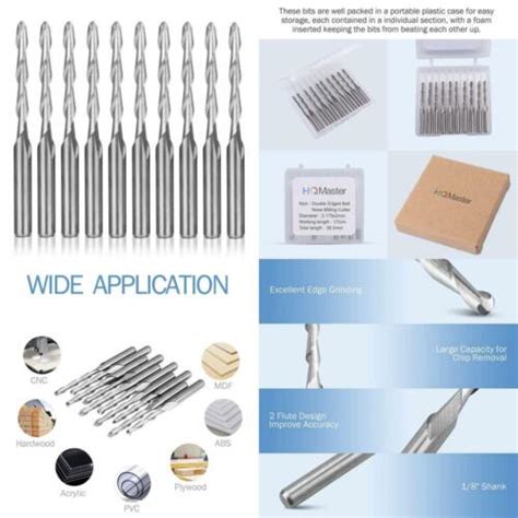 HQMaster CNC Router Bit 1 8 Shank Ball Nose End Mill 2mm Cutting Dia