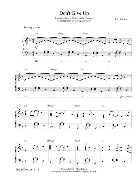 Dont Give Up Sheet Music Eric Pukara Piano Solo