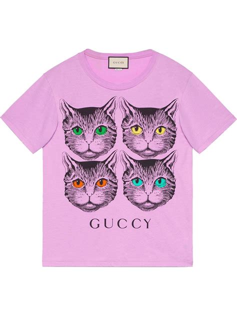 Gucci Mystic Cat And Guccy Print T Shirt Multi Colored Eyes Cat Tee