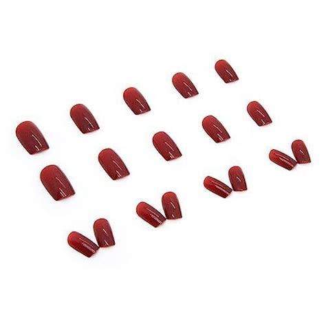 Red Press On Nails Medium Length Coffin Fake Nails Wine Red Acrylic