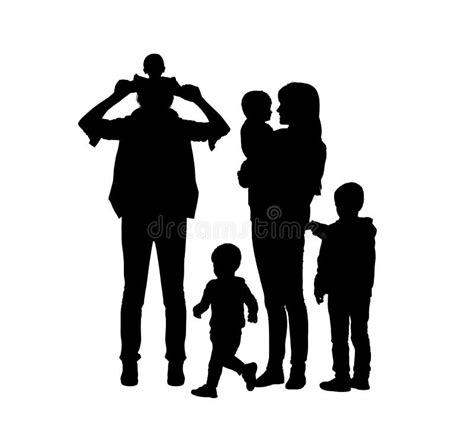 Big Family Of Four Children And Two Parents Silhouettes Stock Illustration - Illustration of ...