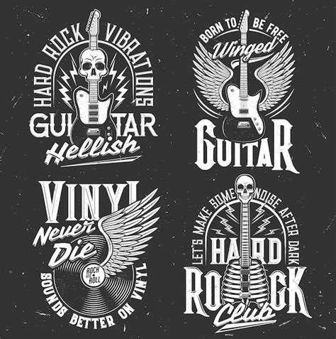 Premium Vector Rock Music T Shirt Prints With Skull And Guitar