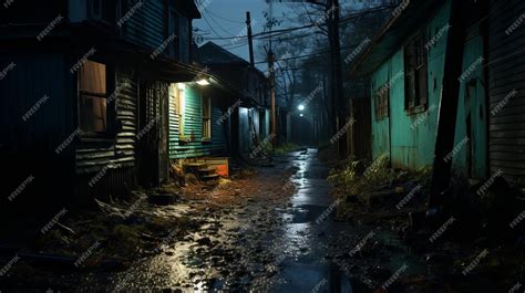 Premium AI Image | a dark alley is shown at night