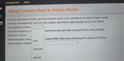 Solved Assignment Active Using Context Clues To Define Words Use The