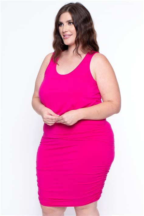 Plus Size Sides Ruched Bodycon Dress Fuschia Shopperboard