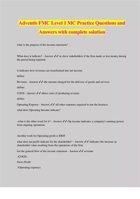 Adventis FMC Level 1 MC Practice Questions And Answers With Complete