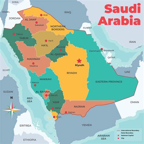 detailed saudi arabia map states  union teritories  vector