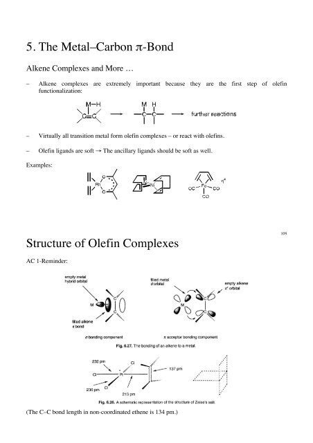 5 The MetalÃ¢Â€Â“carbon Ã Â€ Bond Structure Of Olefin Complexes