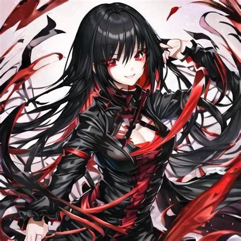 Hd Anime Girl With Black Hair And Red Eyes She Wea