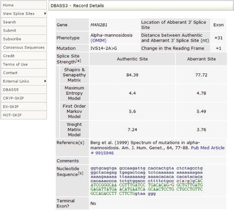 Example Of A Dbass Record Aberrant Splice Sites Are Shown As A Slash