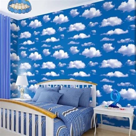 Walpaper Dinding Elegan Motif Awan Di Langit Biru Ukuran 45cm X 95cmm