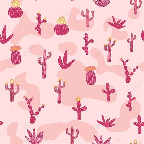 Seamless Patterns With Different Cacti Background Doodle Tradition