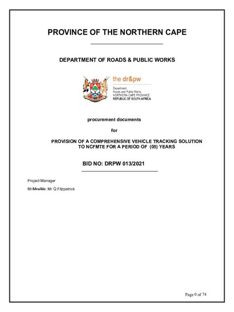 Fillable Online Northern Cape Department Of Roads And Public Works