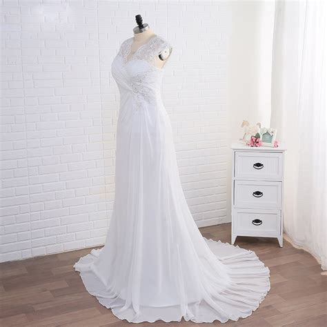 Jiayigong Stock Wedding Dress Plus Size Cap Sleeve Applique Women Beach