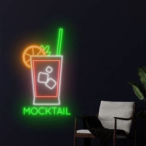 Mocktail Neon Sign Cocktail Bar Logo Led Light Mocktail Wine Neon Light Cocktail Room Wall