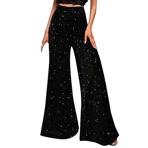 Luxalzxs Womens Sequin Pants Sparkly Glitter High Waisted Wide Leg