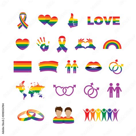 Vecteur Stock Gay Pride Flag Colors Icon Set Vector Gay Man Love Many Icon Set Isolated On A