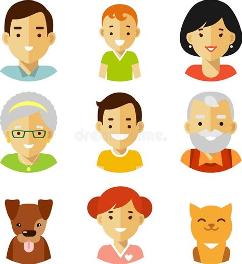 Set Of Seven Family Members Avatars Icons In Flat Style Stock Vector ...